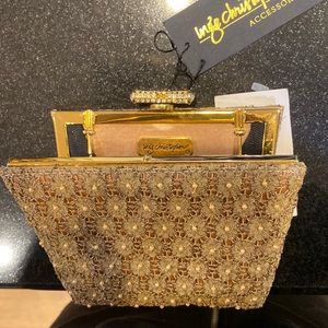 Formal Beaded Clutch by Inge Christopher evening bag BNWT rhinestone clasp